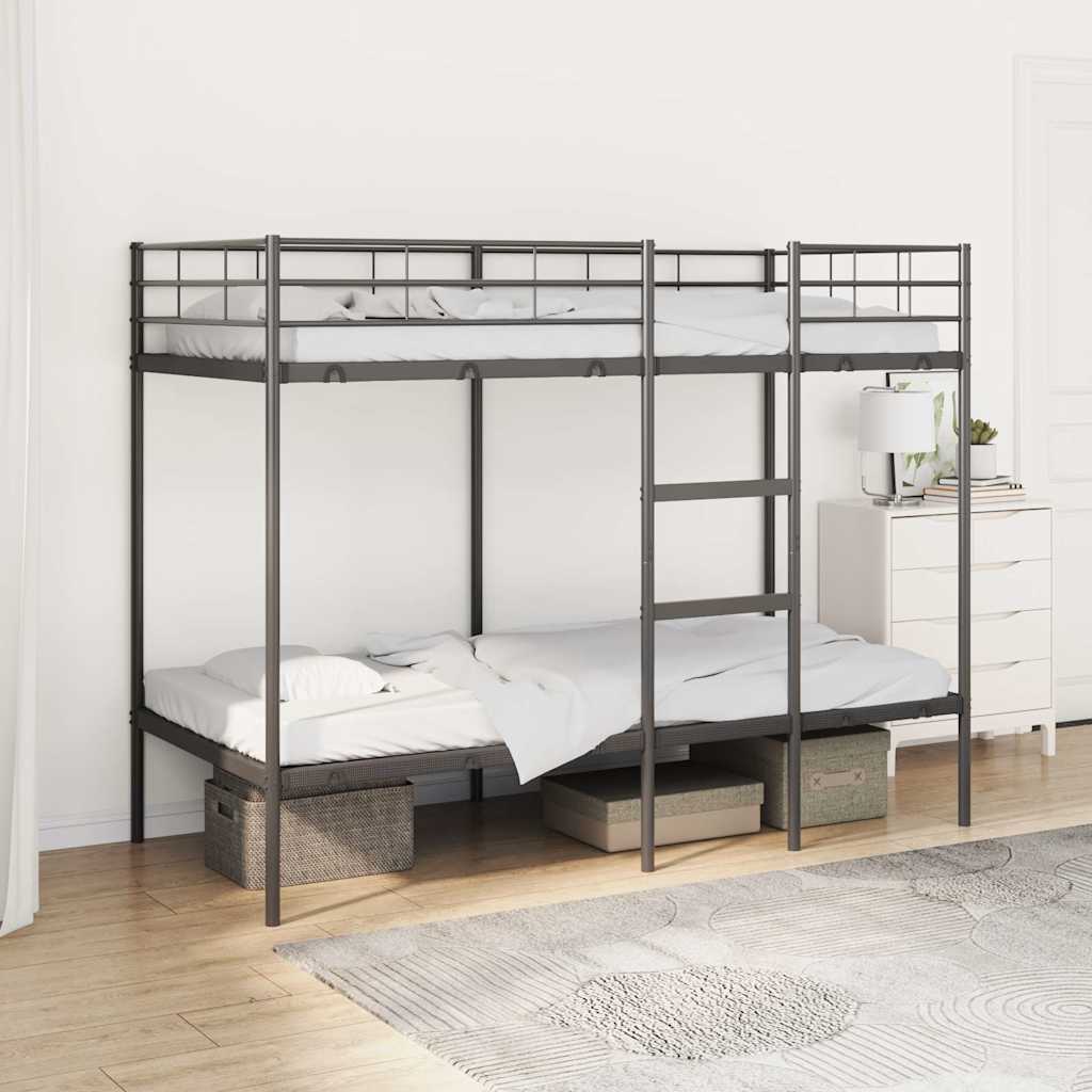 fekete acél emeletes ágy matrac nélkül 90 x 200 cm