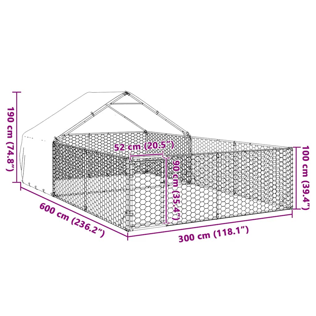 horganyzott acél kültéri kutyafuttató kifutóval 6x3x1,9 m