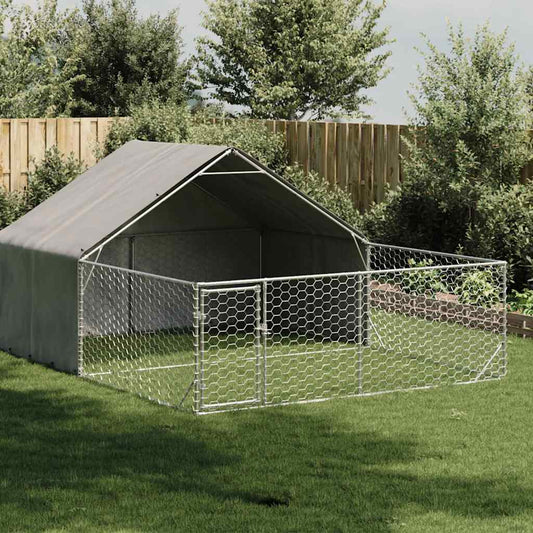 horganyzott acél kültéri kutyafuttató kifutóval 5x3x1,9 m