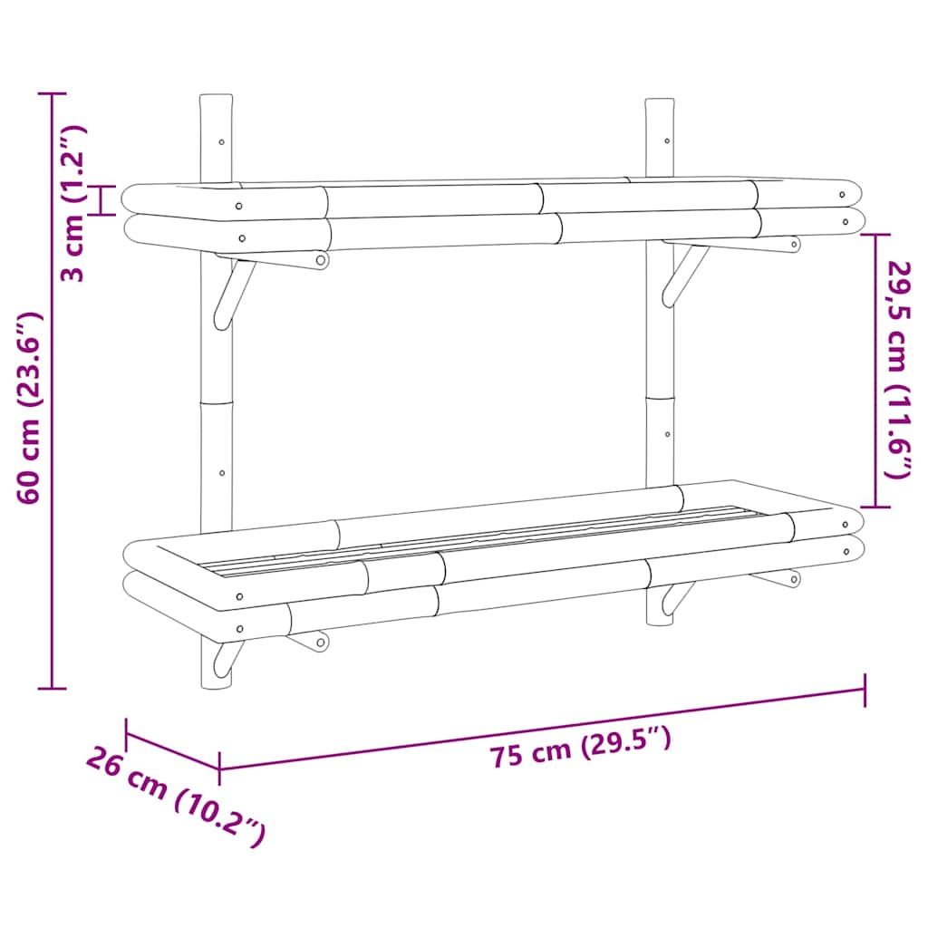 Falpolc polcokkal tárolóval Barna 75 x 26 x 60 cm bambusz