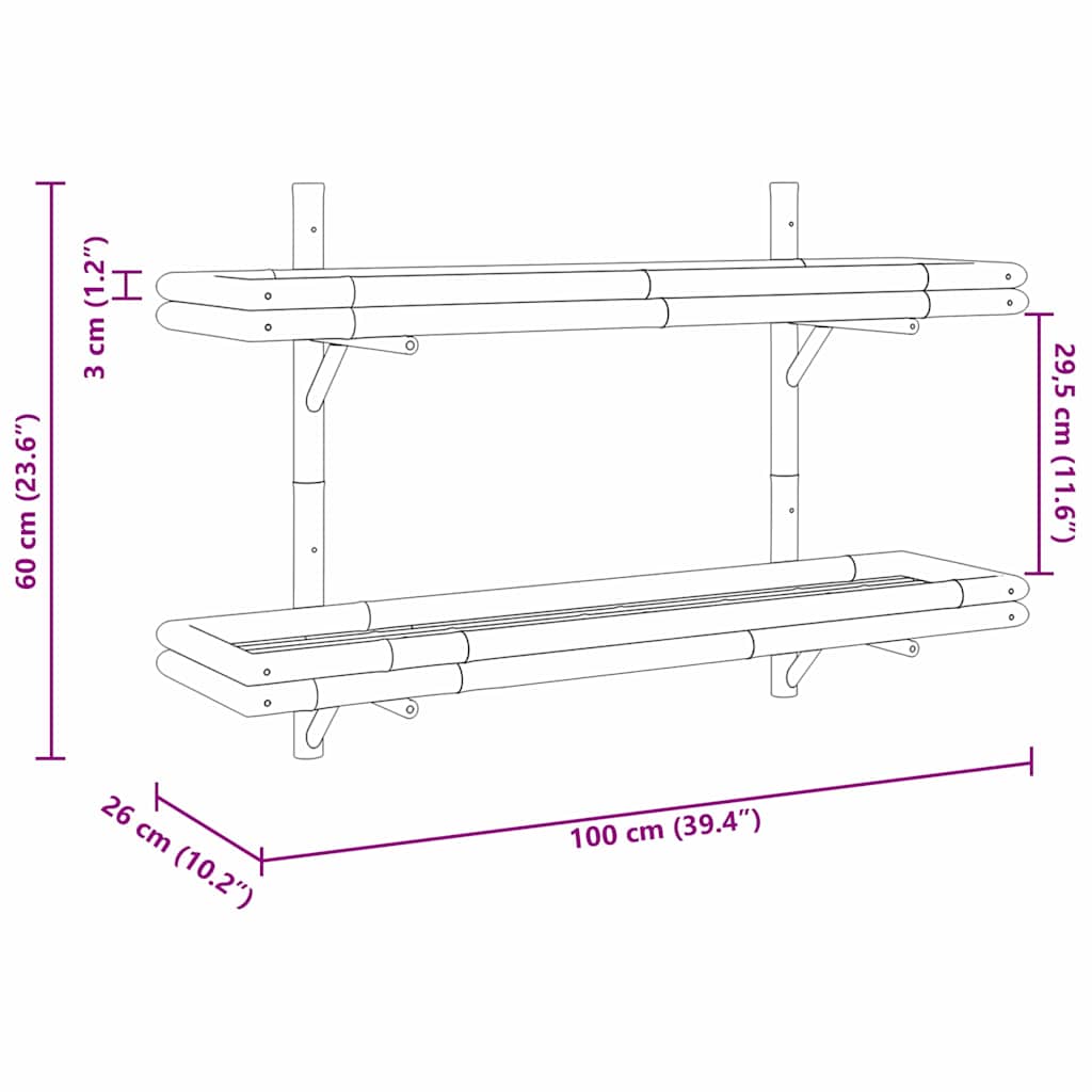 Falpolc polcokkal tárolóval Barna 100 x 26 x 60 cm bambusz