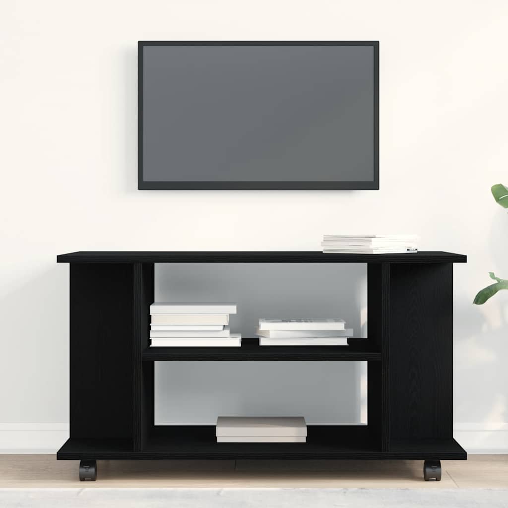 fekete tölgyfa TV-szekrény görgőkkel 80 x 40 x 45 cm