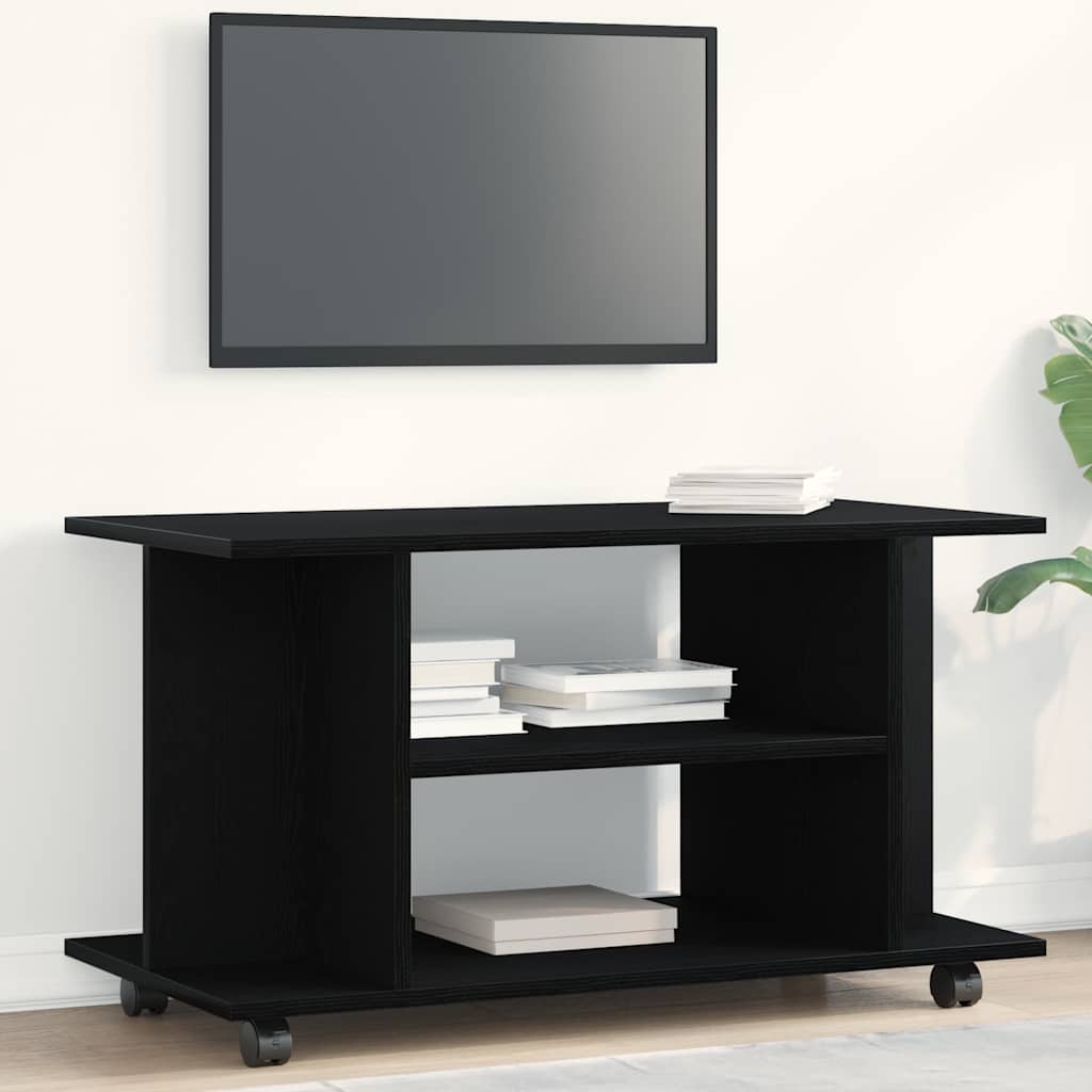 fekete tölgyfa TV-szekrény görgőkkel 80 x 40 x 45 cm
