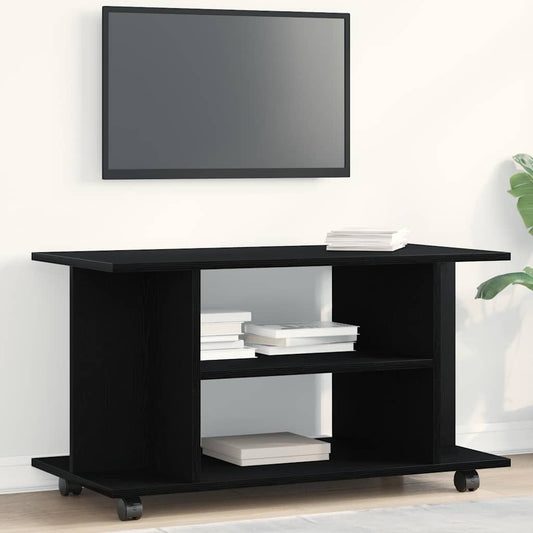 fekete tölgyfa TV-szekrény görgőkkel 80 x 40 x 45 cm