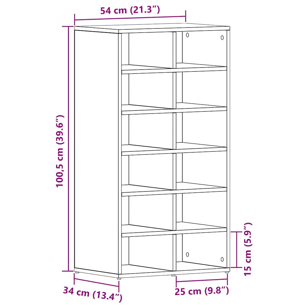 fekete tölgy színű szerelt fa cipőtartó 54 x 34 x 100,5 cm