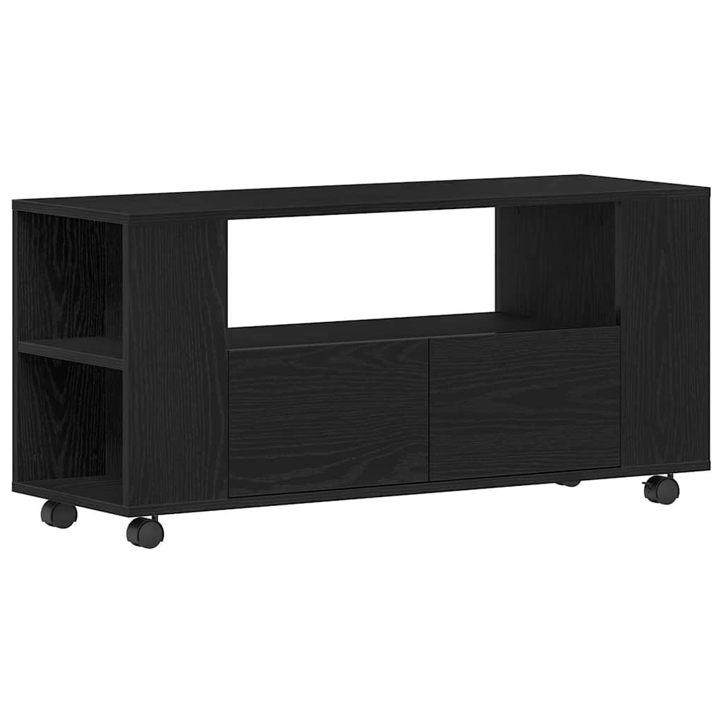 fekete tölgy szerelt fa TV-szekrény kerekekkel 102x34,5x43 cm