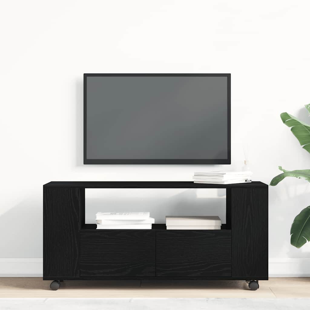 fekete tölgy szerelt fa TV-szekrény kerekekkel 102x34,5x43 cm