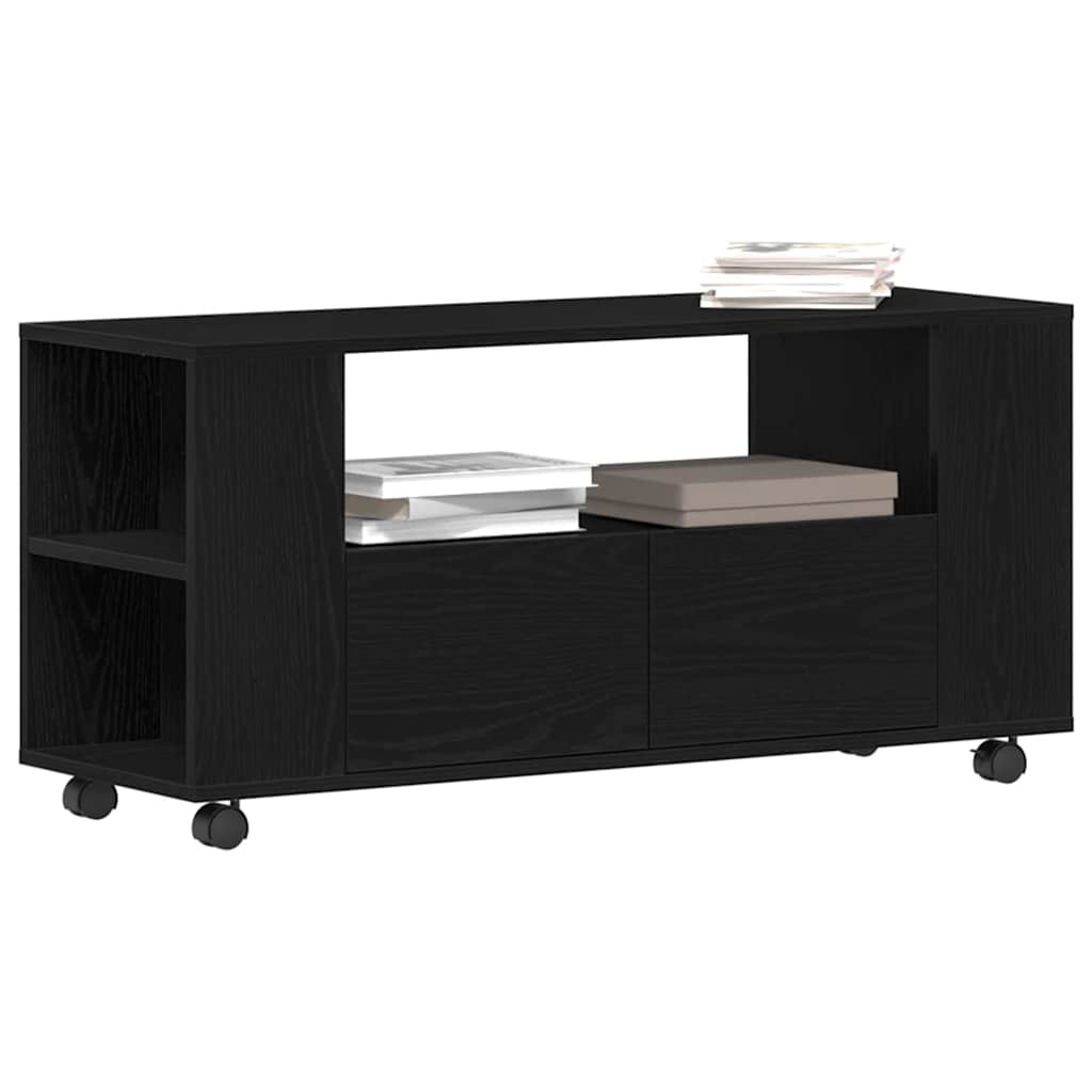 fekete tölgy szerelt fa TV-szekrény kerekekkel 102x34,5x43 cm