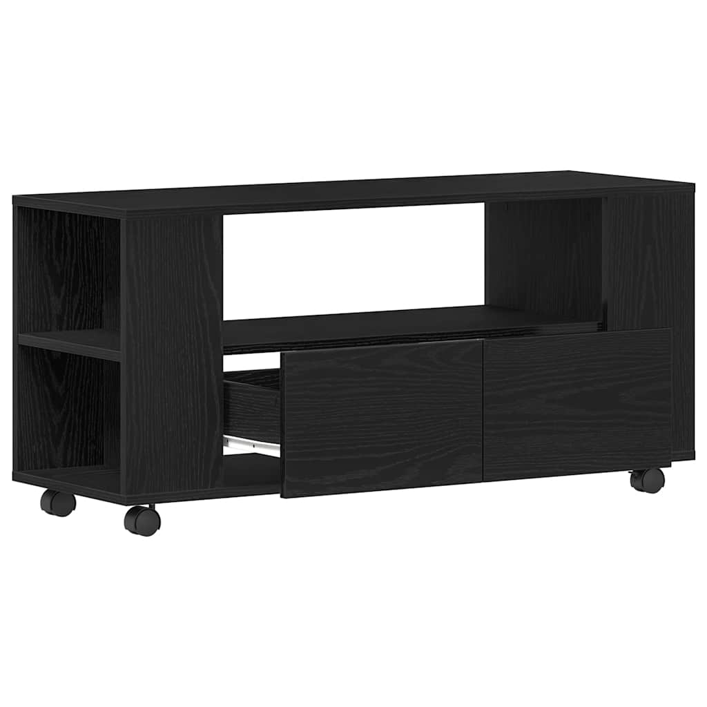 fekete tölgy szerelt fa TV-szekrény kerekekkel 102x34,5x43 cm