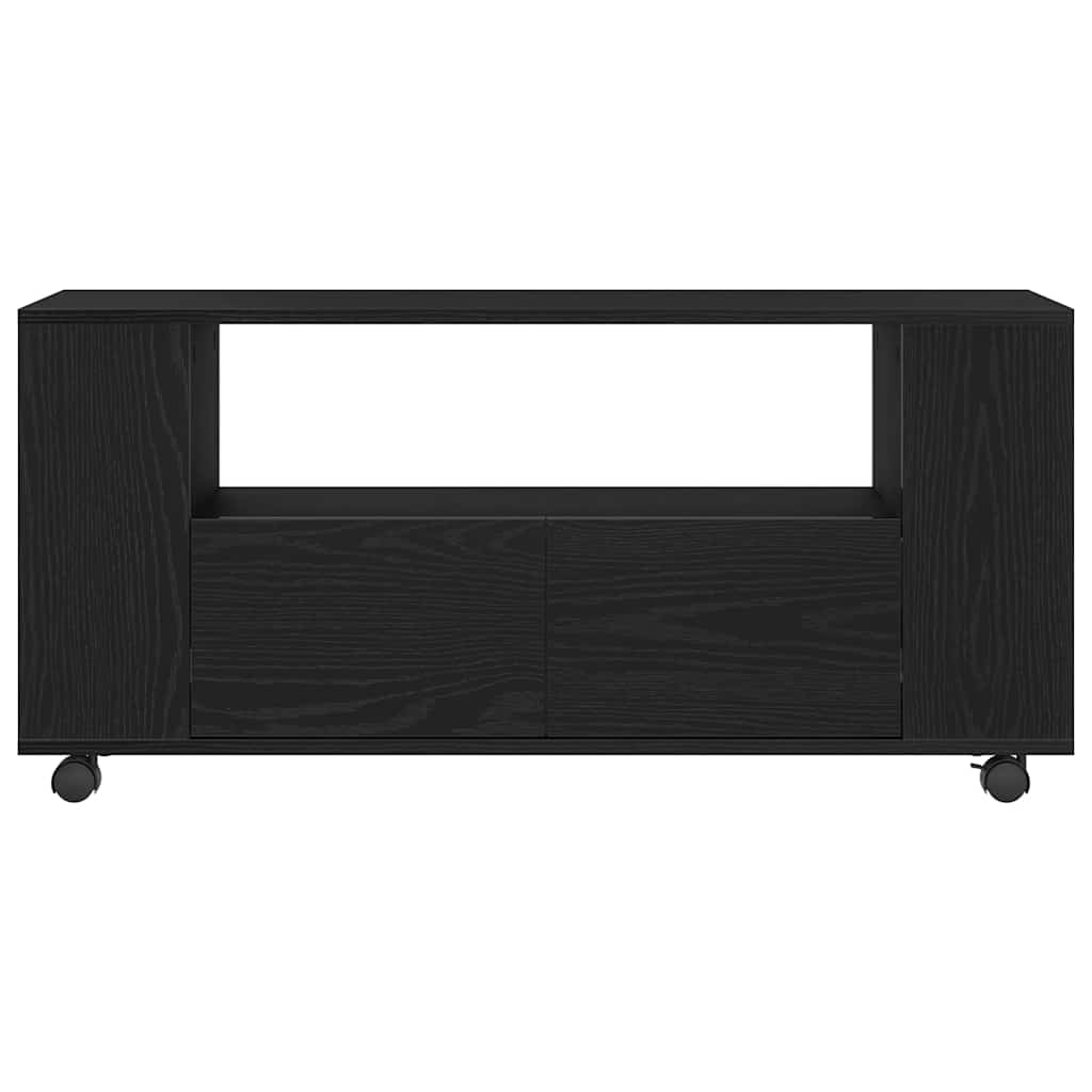 fekete tölgy szerelt fa TV-szekrény kerekekkel 102x34,5x43 cm