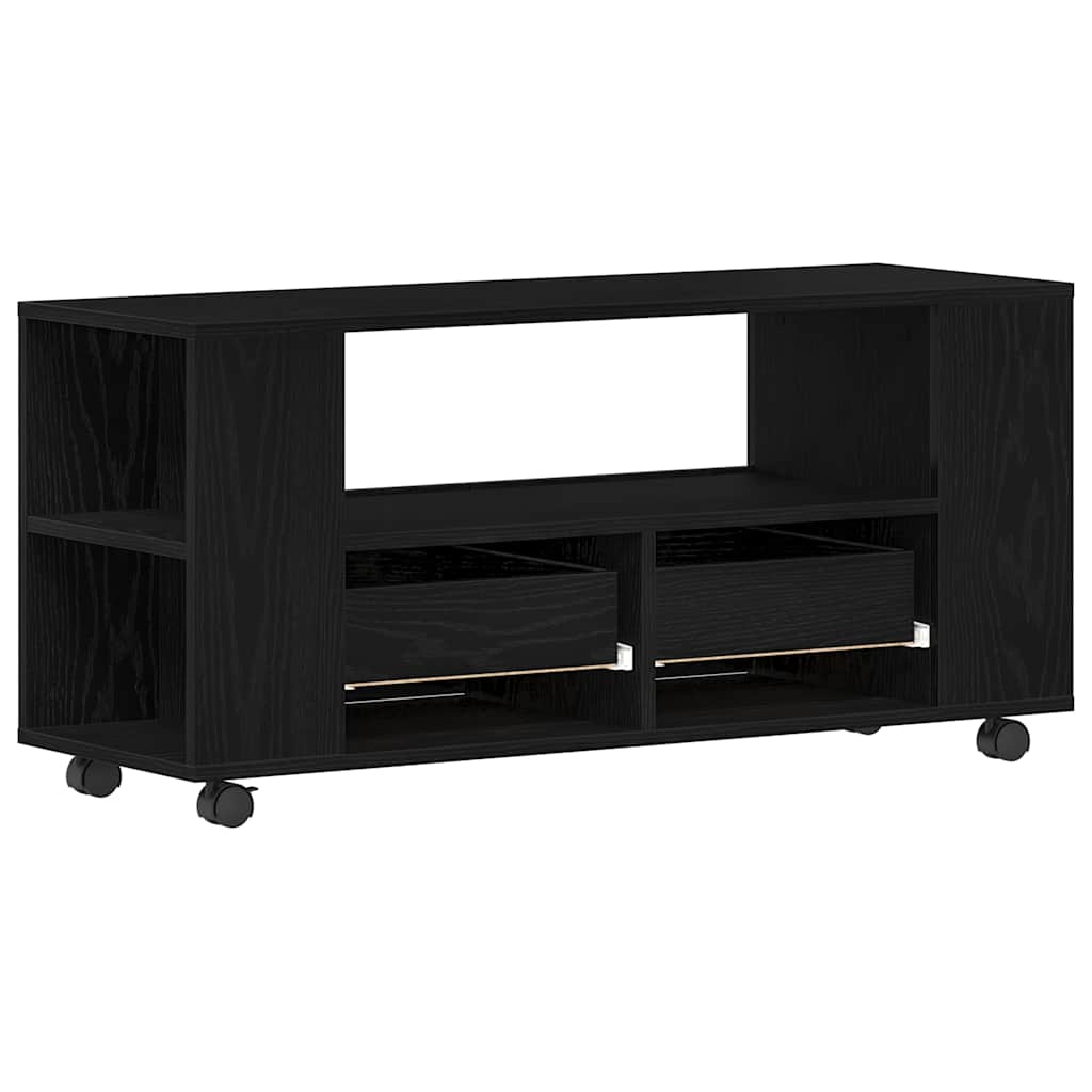 fekete tölgy szerelt fa TV-szekrény kerekekkel 102x34,5x43 cm
