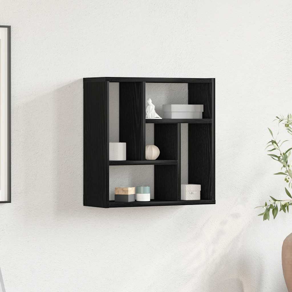 fekete tölgy színű szerelt fa fali polc 45x16x45 cm