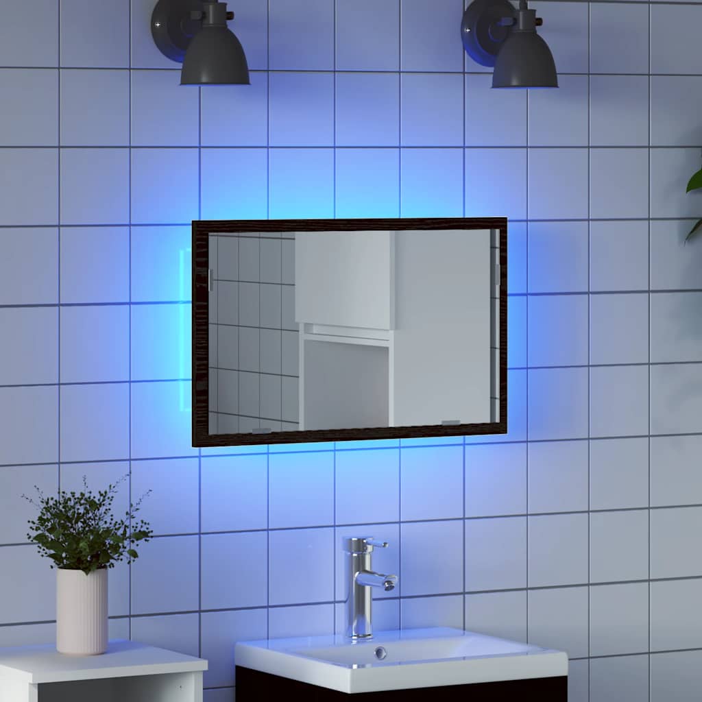 fekete tölgy fürdőszoba tükör LED világítással 60x8,5x37 cm