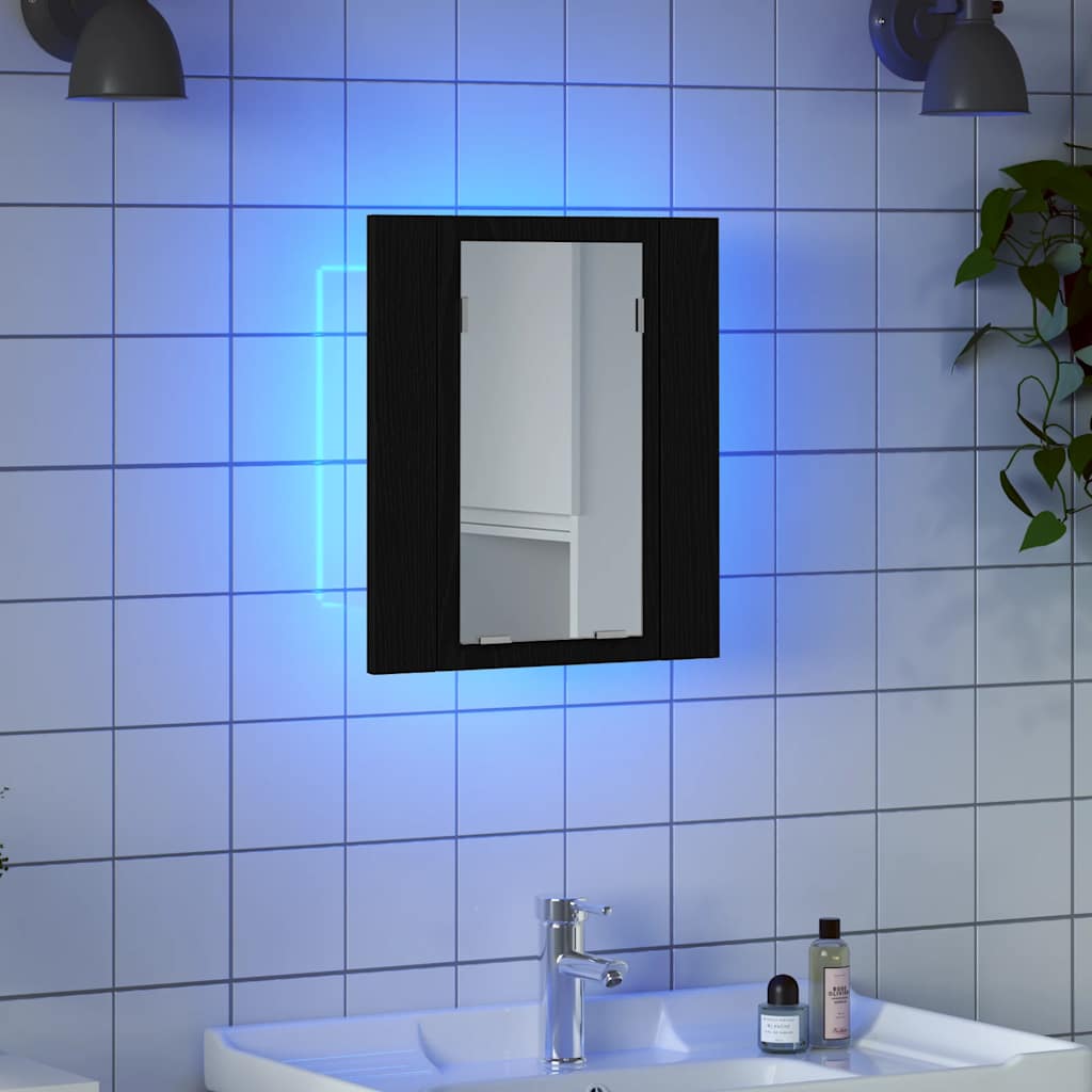 fekete tölgyfa LED-es fürdőszobai tükrös szekrény 40 x 12 x 45 cm