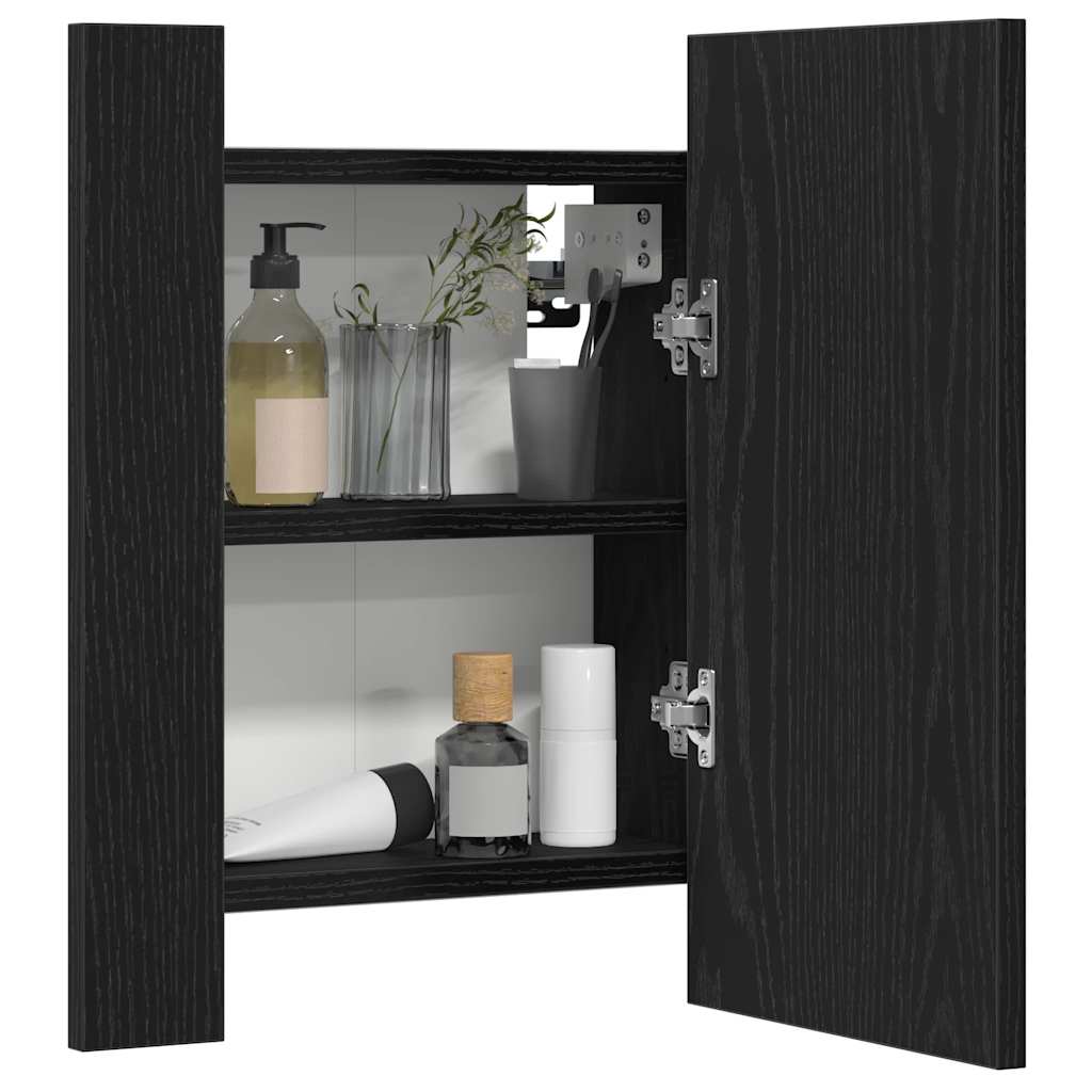 fekete tölgyfa LED-es fürdőszobai tükrös szekrény 40 x 12 x 45 cm