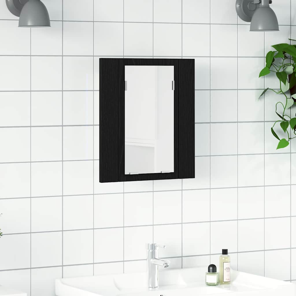 fekete tölgyfa LED-es fürdőszobai tükrös szekrény 40 x 12 x 45 cm