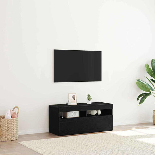 TV szekrény LED-del Fekete tölgy 90 x 35 x 40 cm Faanyag