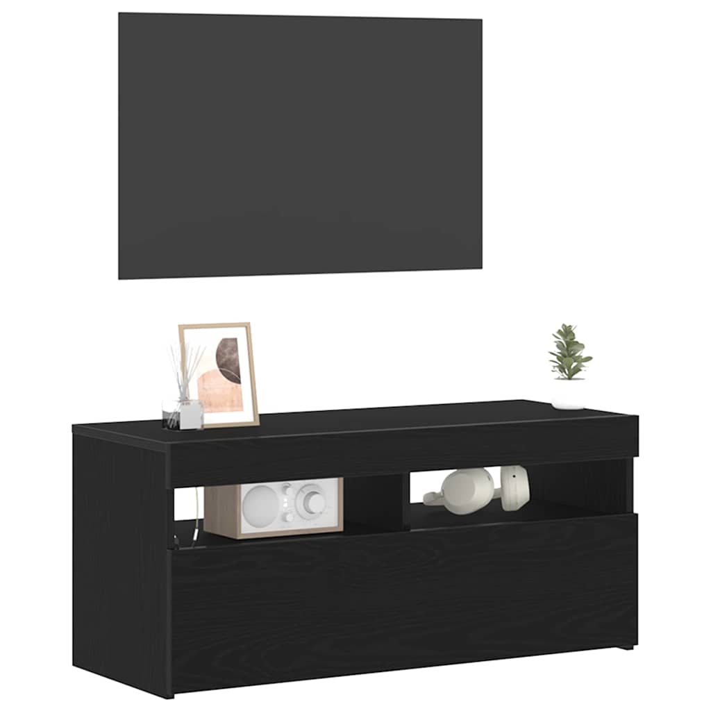 TV szekrény 90 x 35 x 40 cm Fekete tölgy Szerelt Fa