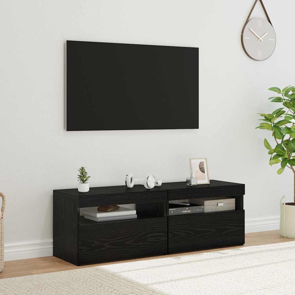 TV szekrény 2 pcs Fekete tölgy Szerelt Fa