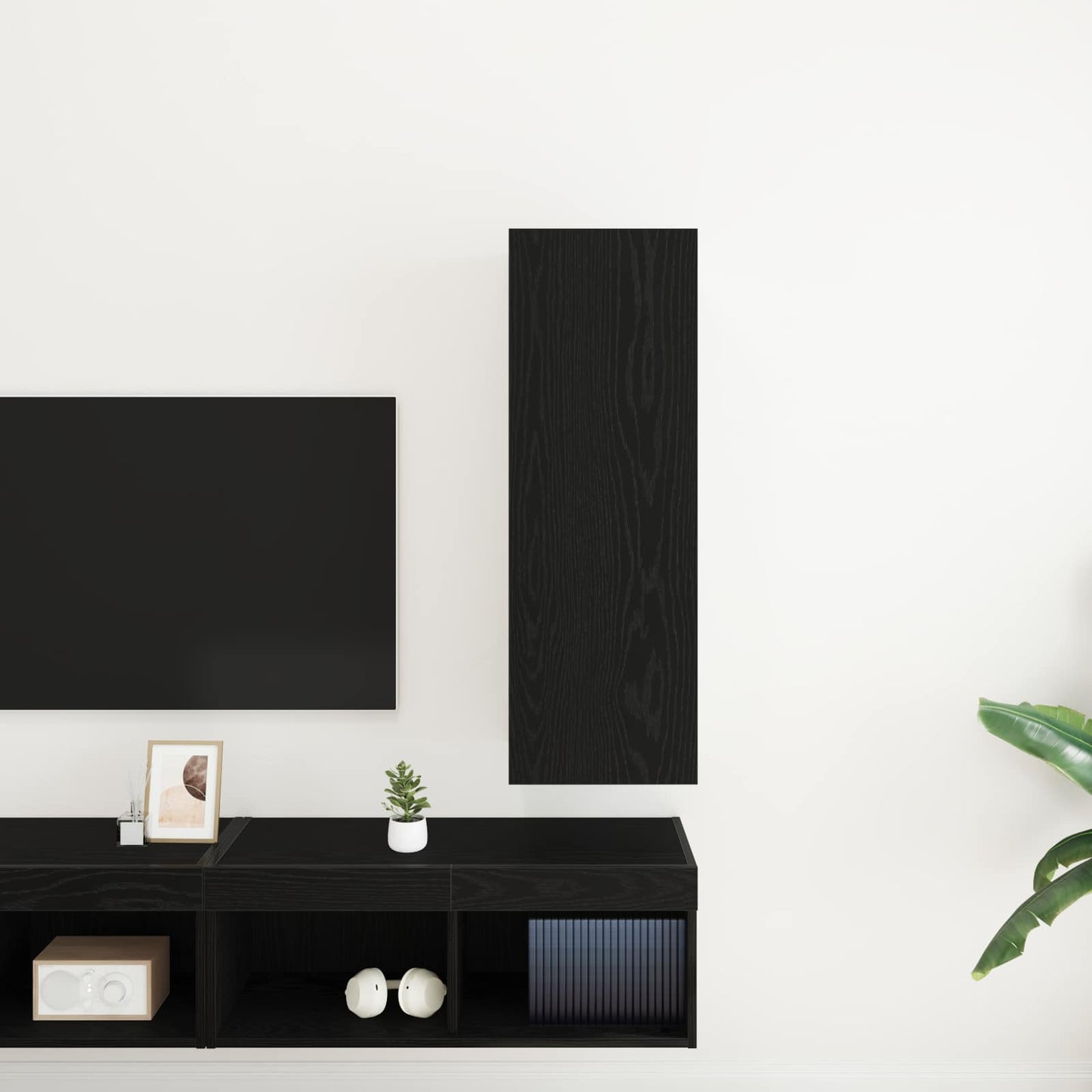 Fali TV Szekrény 30,5 x 30 x 90 cm Fekete tölgy Szerelt Fa