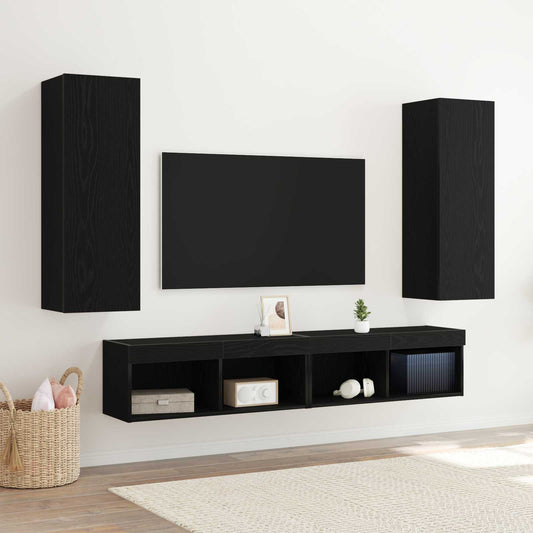 Fali TV Szekrény 2 pcs Fekete tölgy 30,5 x 28,5 x 90 cm Faanyag