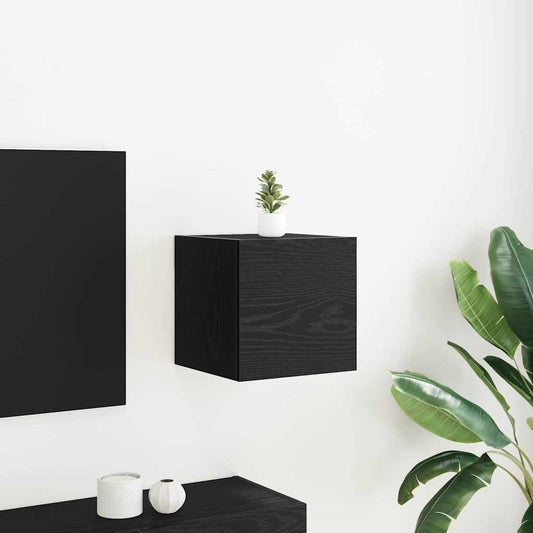 Fali TV Szekrény Fekete Tölgy 30,5 x 30 x 30 cm Szerelt Fa