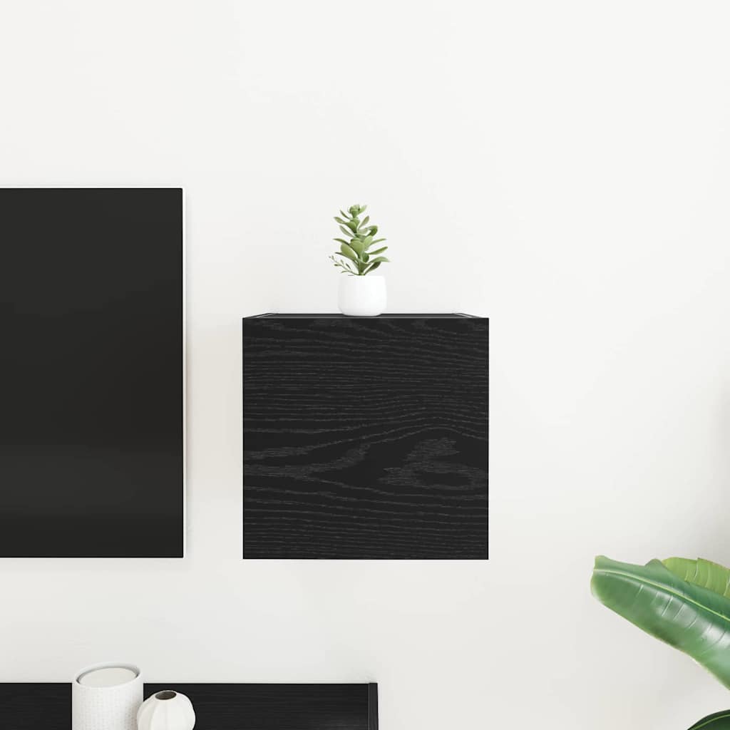 Fali TV Szekrény Fekete Tölgy 30,5 x 30 x 30 cm Szerelt Fa