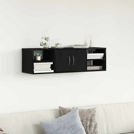 Falpolc polcokkal ajtóval Fekete tölgy 102 x 30 x 29 cm Faanyag