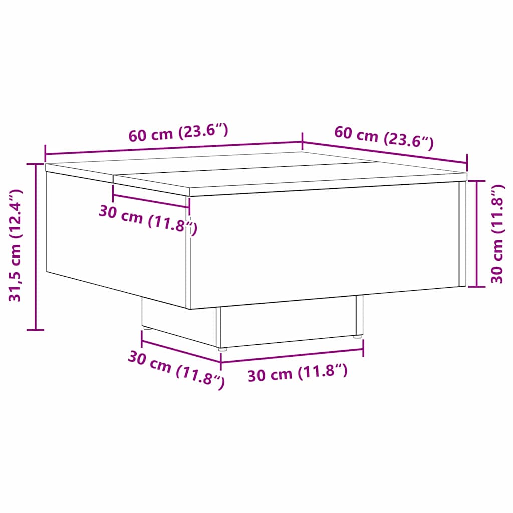 Dohányzóasztal Fekete tölgy 60 x 60 x 31,5 cm Szerelt Fa
