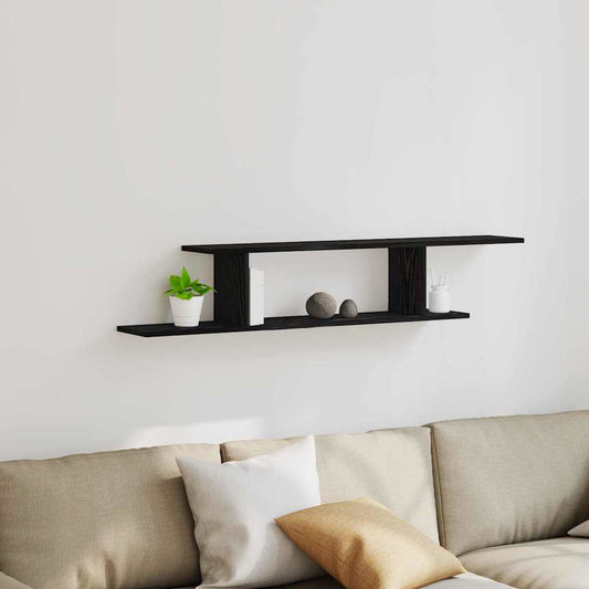 Fali TV Polc polcokkal Fekete tölgy 125 x 18 x 23 cm Faanyag