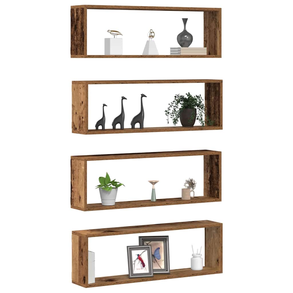 Falpolcok Falra szerelhető 4 pcs Öreg fa 80 x 15 x 26 cm
