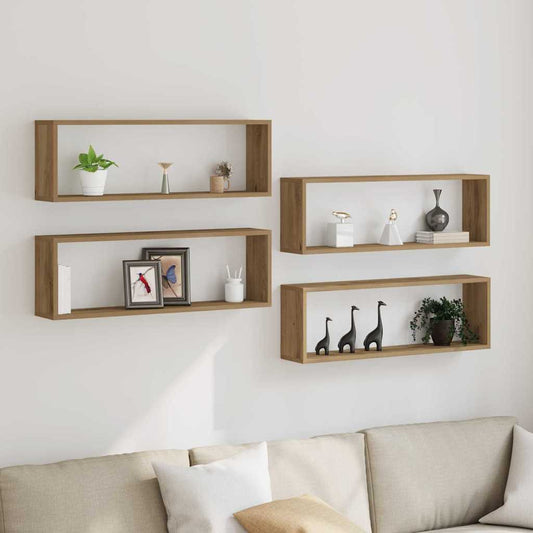 Falpolcok polcokkal 4 pcs Művészi tölgy 80 x 15 x 26 cm Faanyag