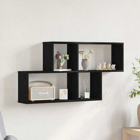 Falpolc polcokkal Fekete tölgy 76 x 15 x 53 cm Faanyag