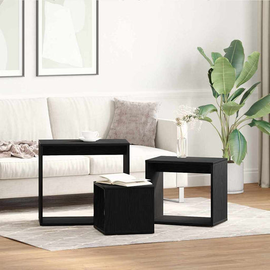 Fészekasztal 3 pcs Fekete tölgy Faanyag