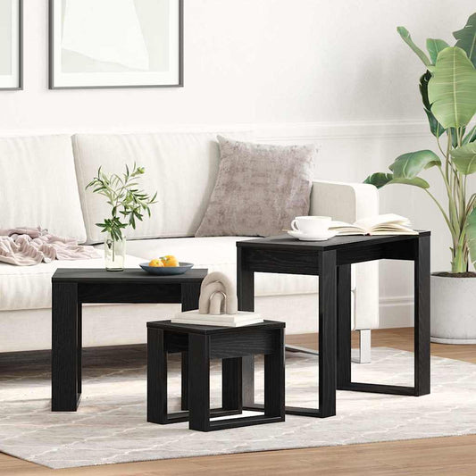 Egymásba helyezhető asztalok 3 pcs Fekete tölgy Faanyag