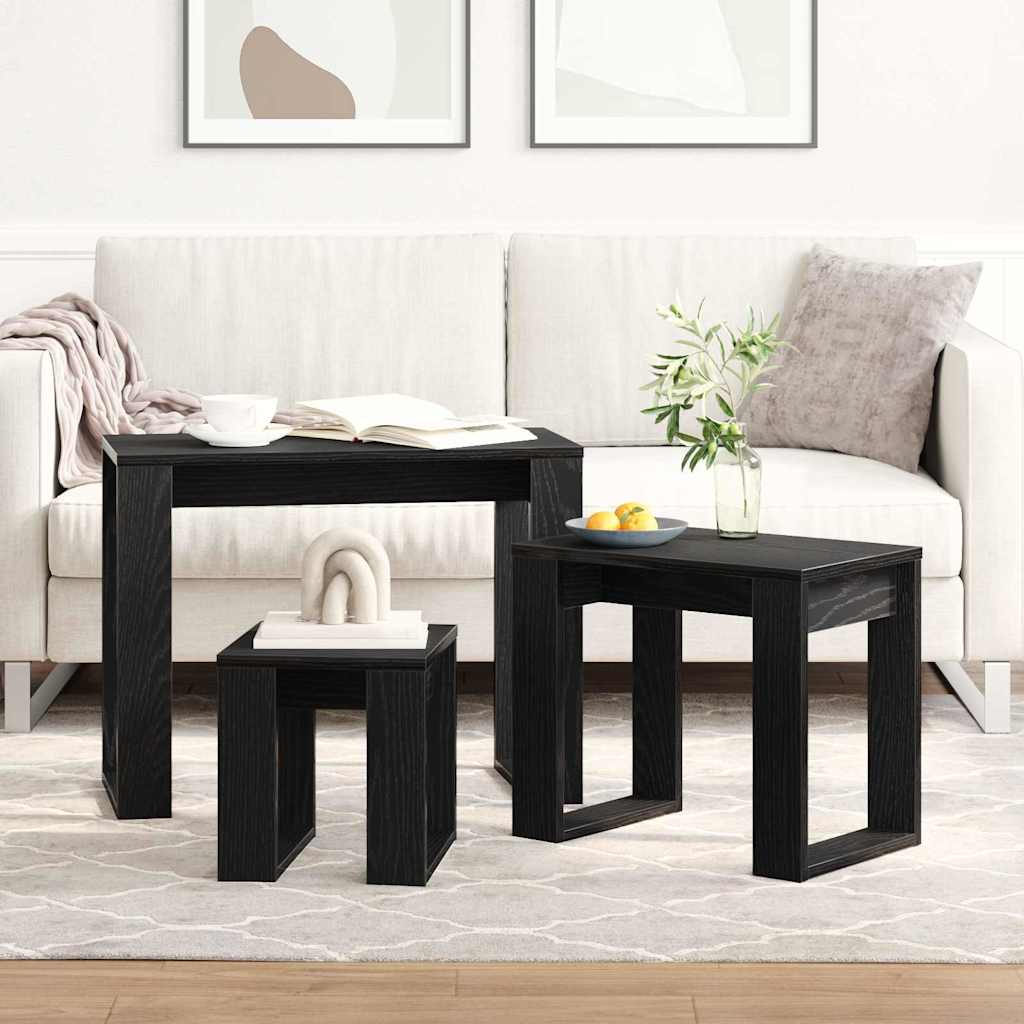 Egymásba helyezhető asztalok 3 pcs Fekete tölgy Faanyag