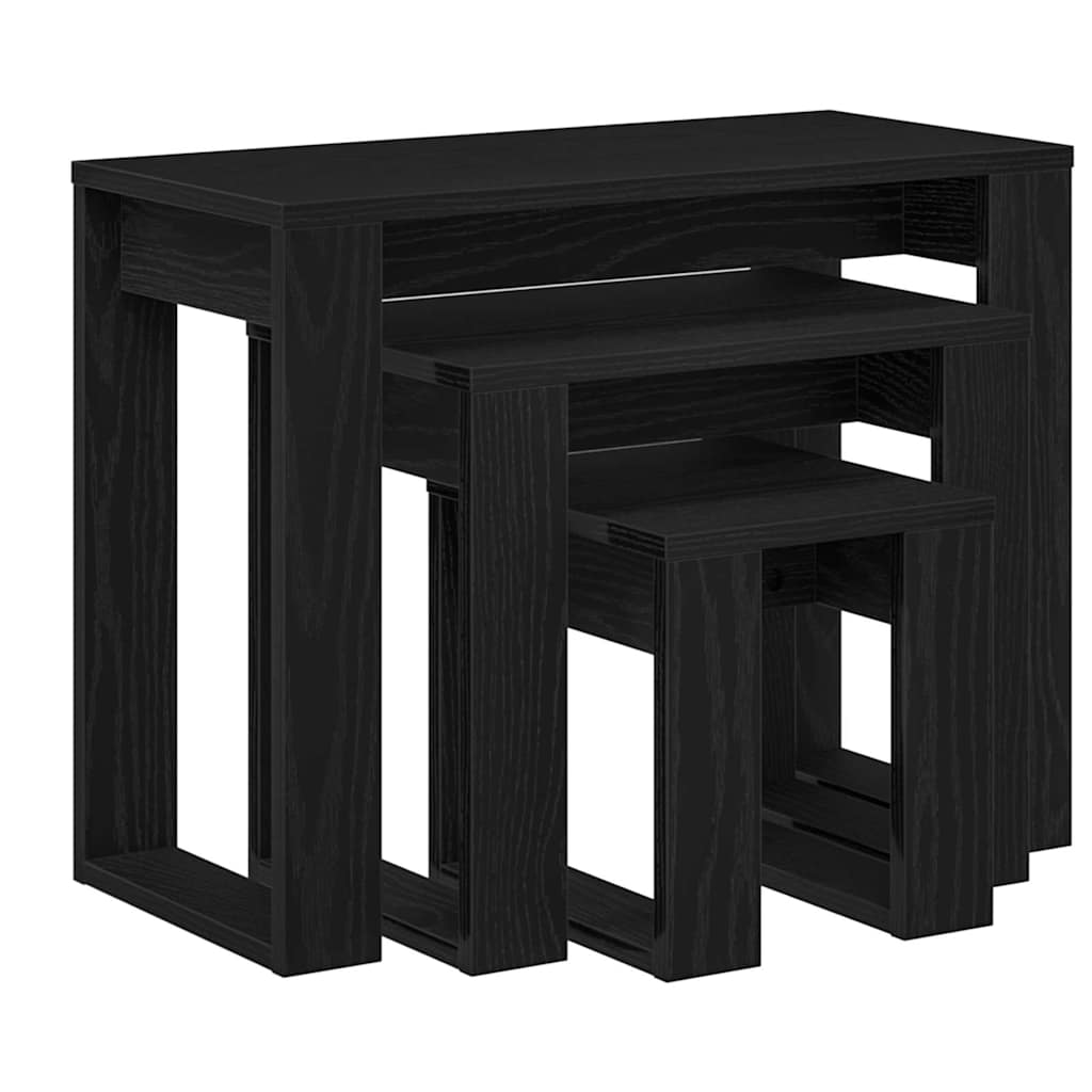 Egymásba helyezhető asztalok 3 pcs Fekete tölgy Faanyag