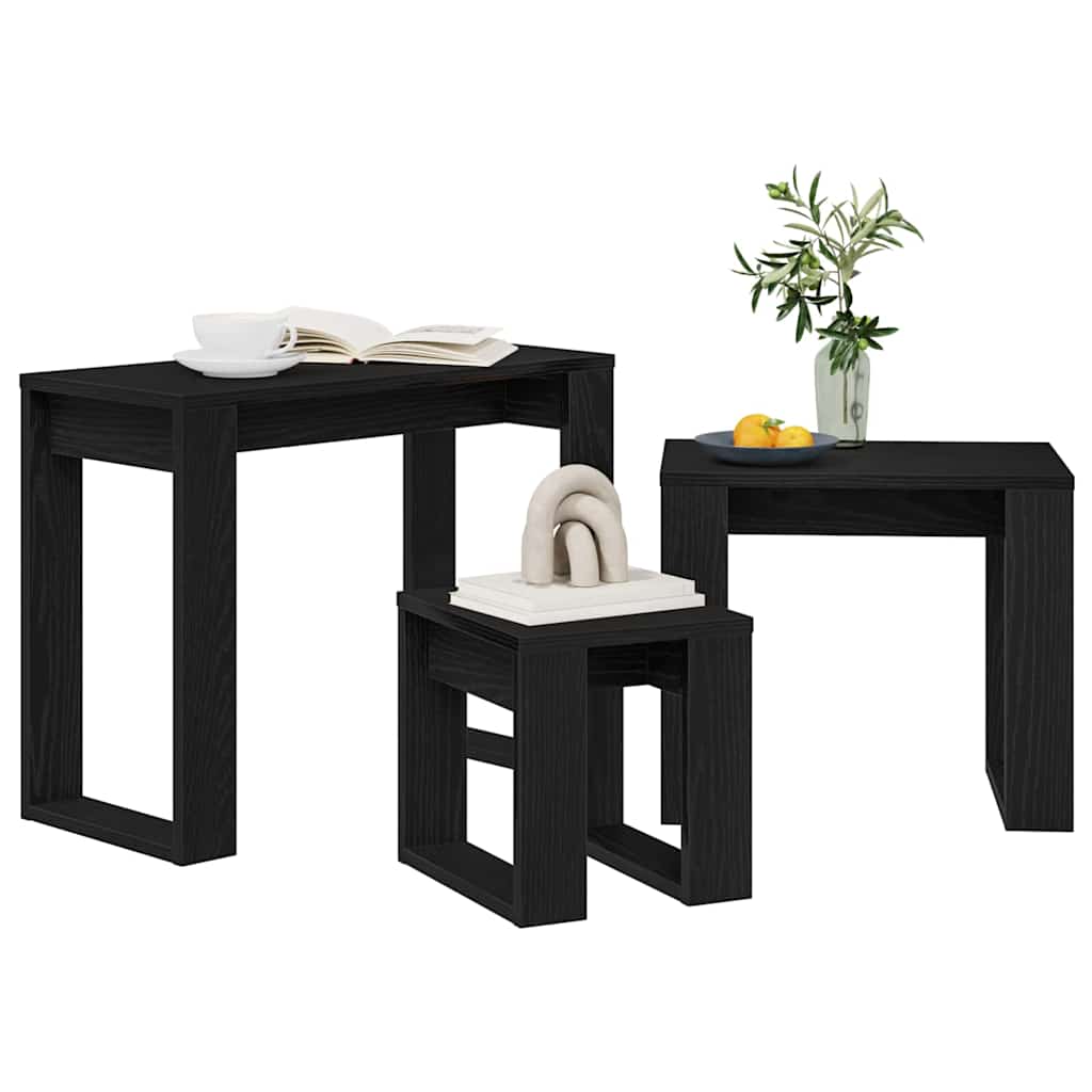 Egymásba helyezhető asztalok 3 pcs Fekete tölgy Faanyag