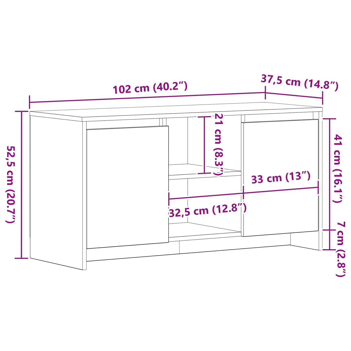 TV szekrény 102 x 37,5 x 52,5 cm Fekete tölgy Szerelt Fa