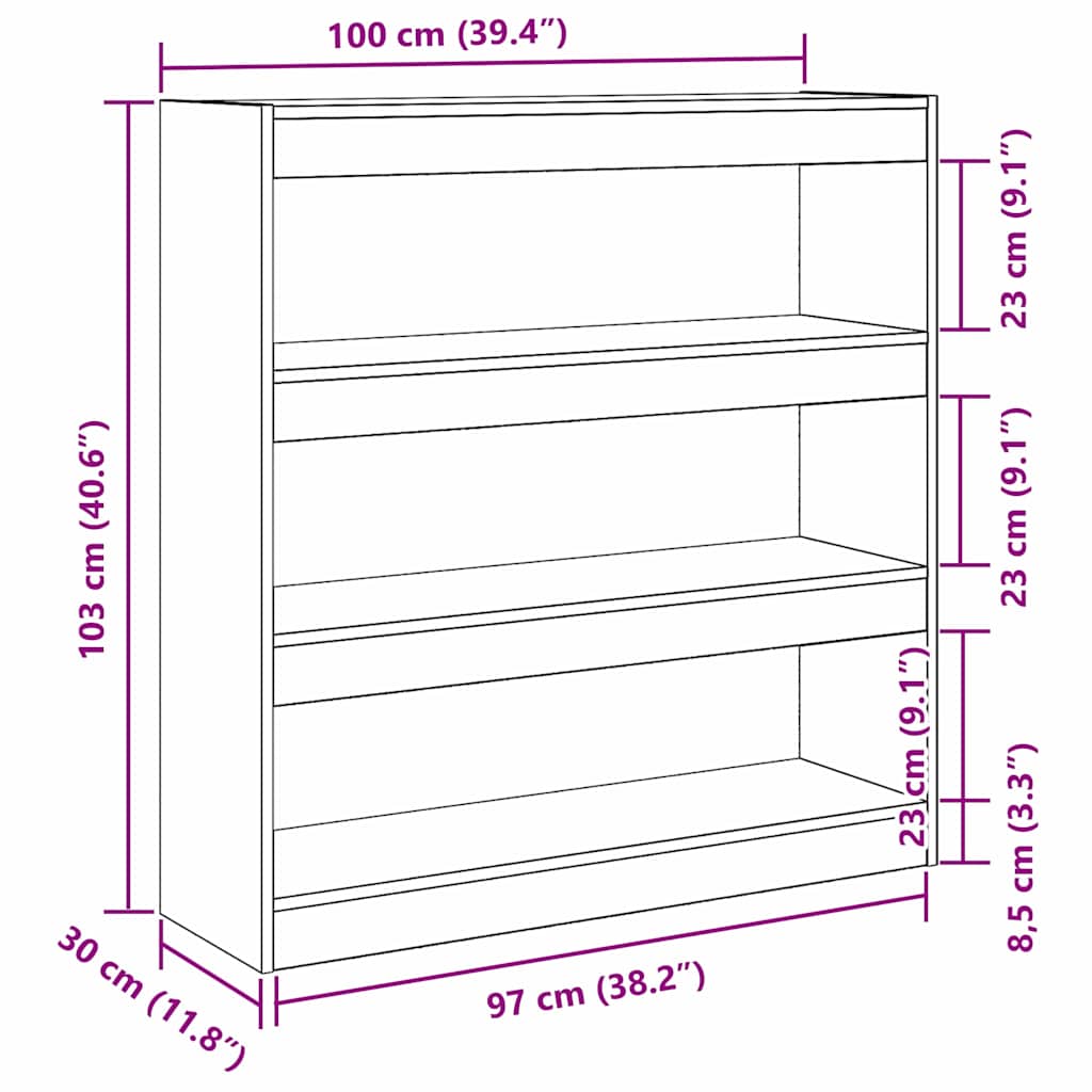Könyvespolc 3 szintes 100 x 30 x 103 cm Szerelt Fa Régi fa