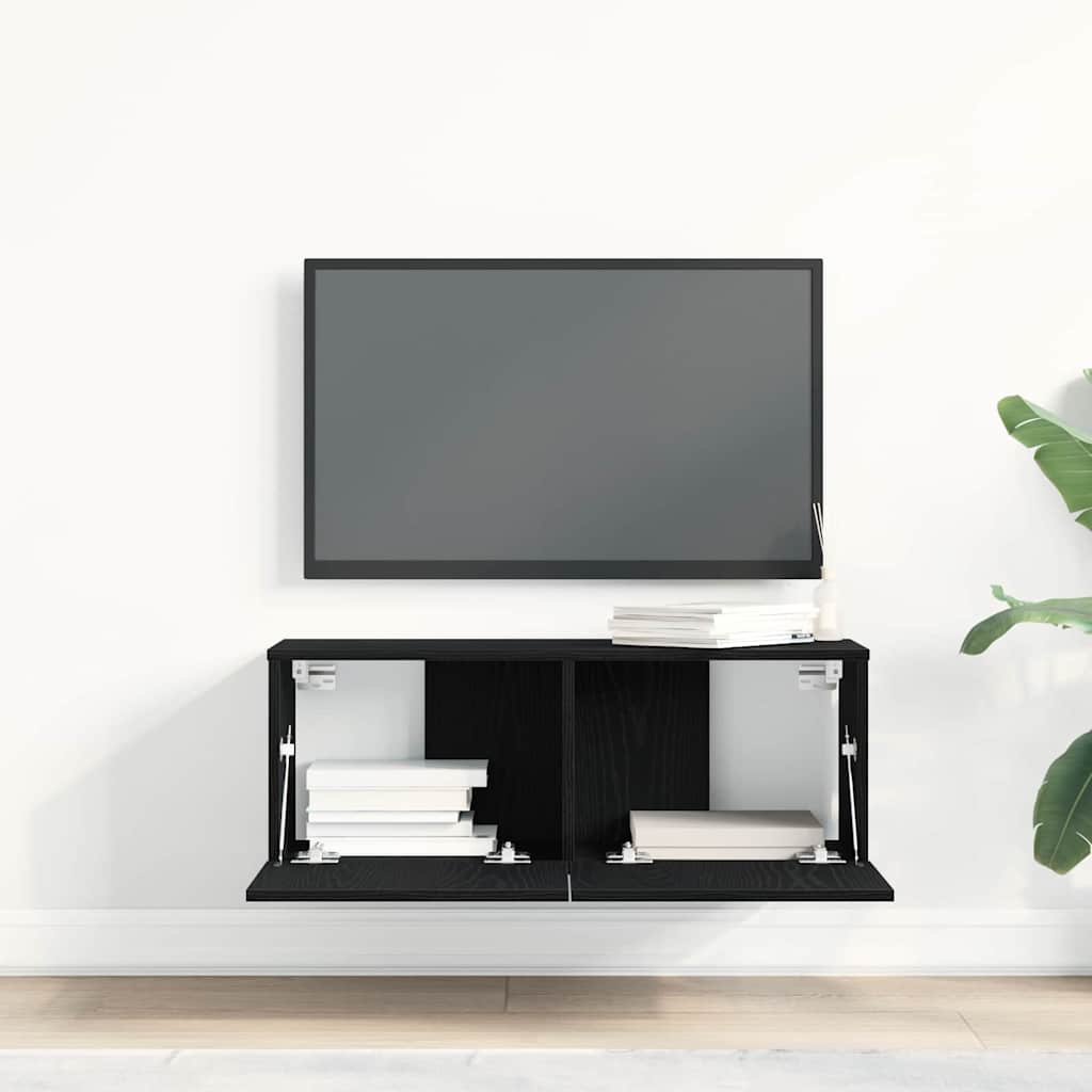 TV szekrény 2 pcs Fekete tölgy Szerelt Fa
