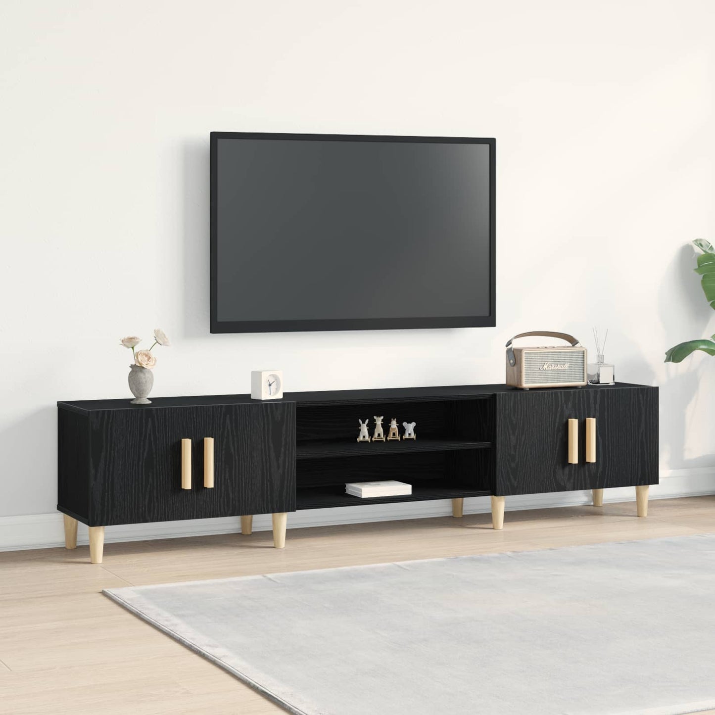 TV szekrény 180 x 31,5 x 40 cm Fekete tölgy Szerelt Fa