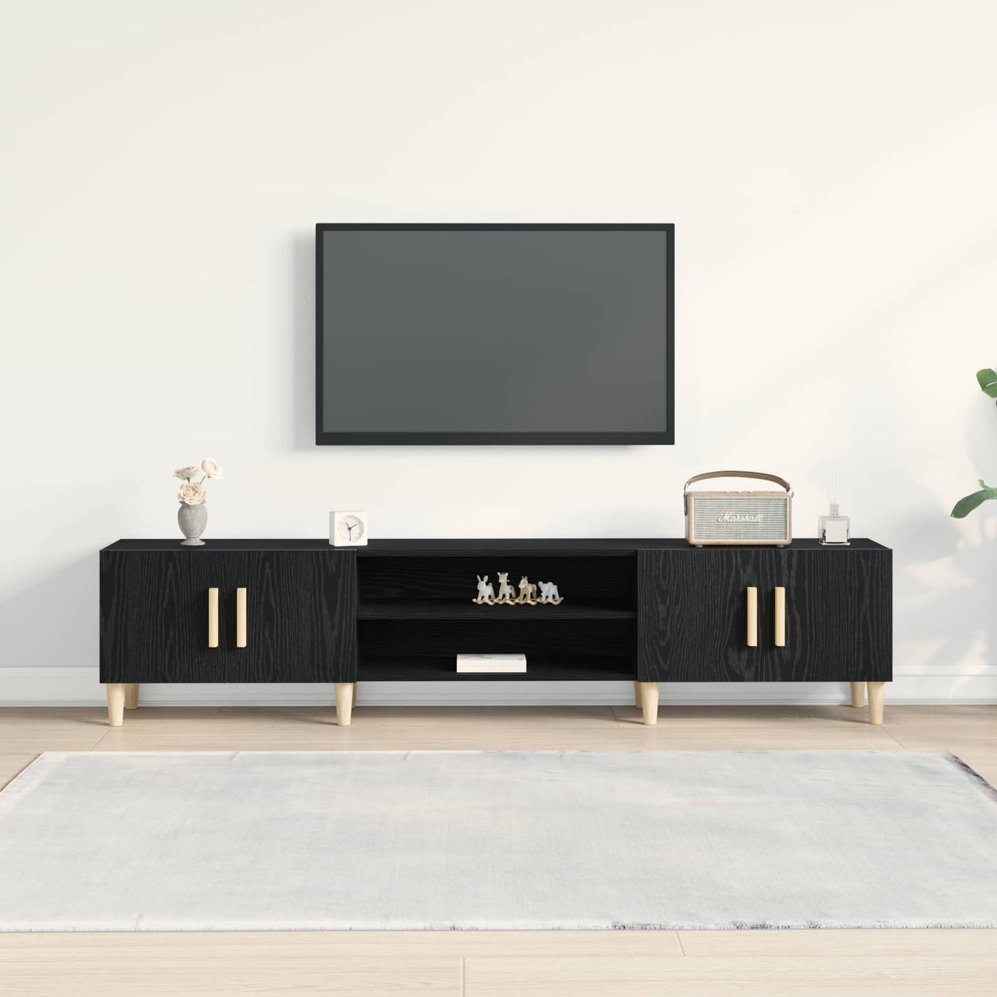 TV szekrény 180 x 31,5 x 40 cm Fekete tölgy Szerelt Fa