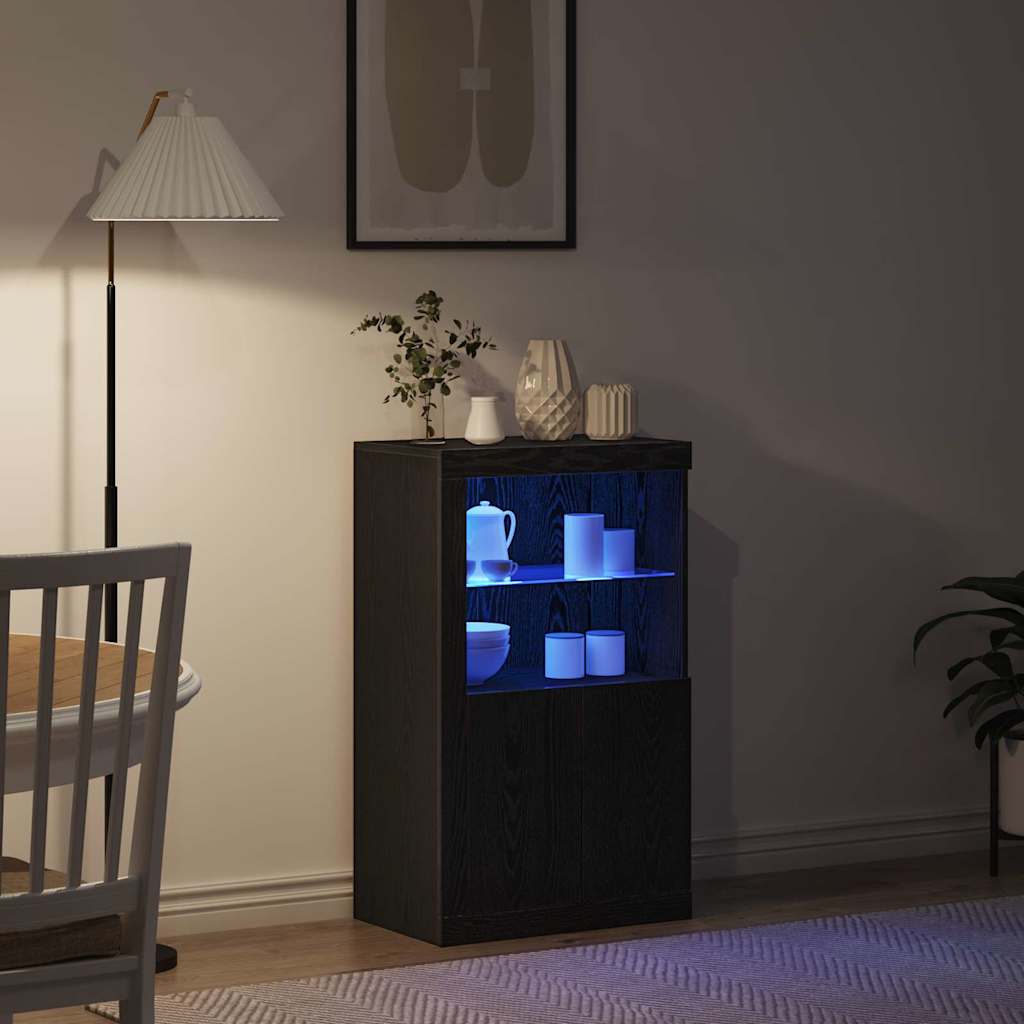 LED tálaló 60,5 x 37 x 100 cm Szerelt Fa Fekete tölgy