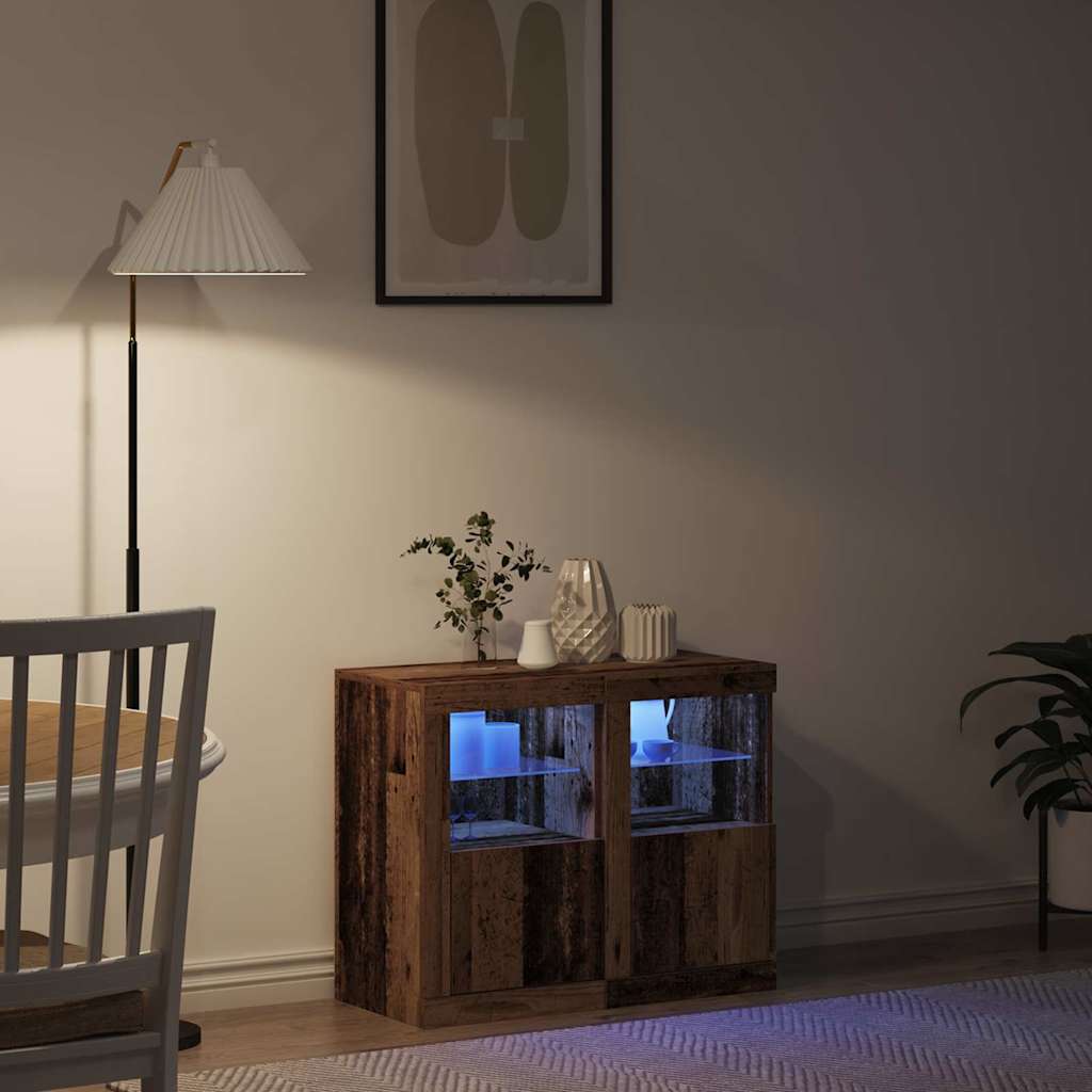LED tálaló 2 db 41 x 37 x 67 cm Szerelt Fa Öreg fa