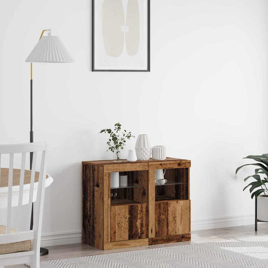 LED tálaló 2 pcs Öreg fa 41 x 37 x 67 cm Faanyag