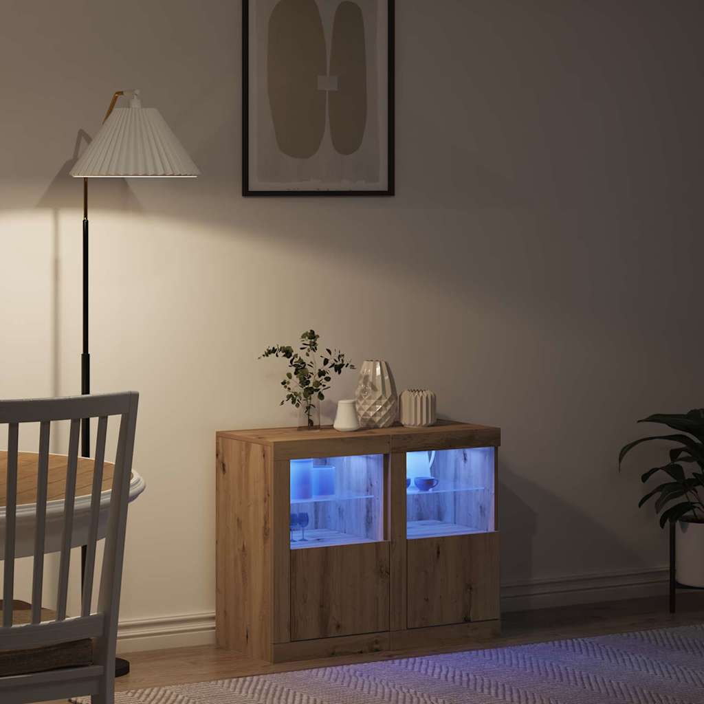 LED tálaló 2 db 41 x 37 x 67 cm Szerelt Fa Artisan tölgy