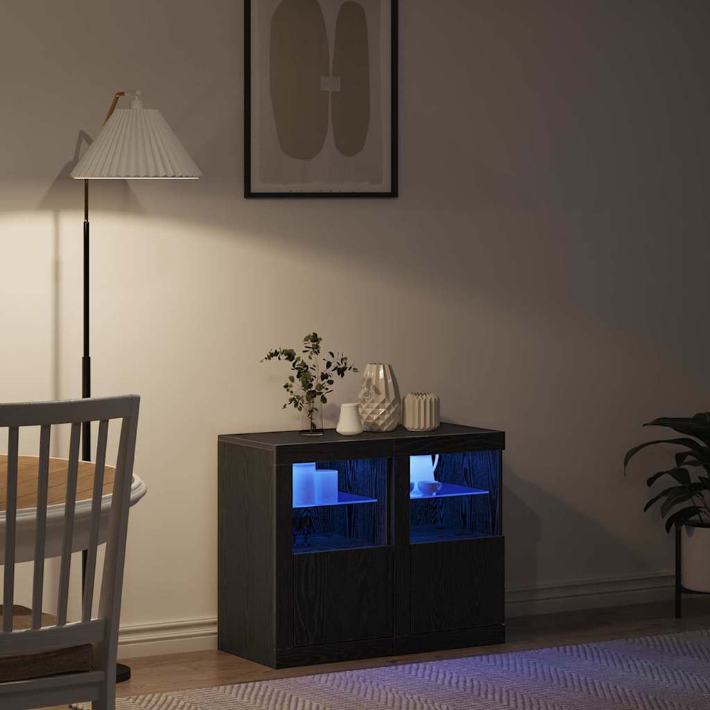 LED tálaló 2 db 41 x 37 x 67 cm Szerelt Fa Fekete tölgy