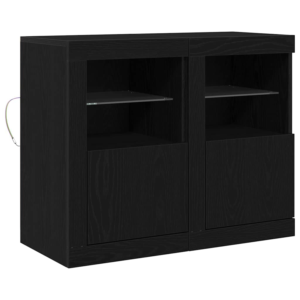 LED tálaló 2 db 41 x 37 x 67 cm Szerelt Fa Fekete tölgy