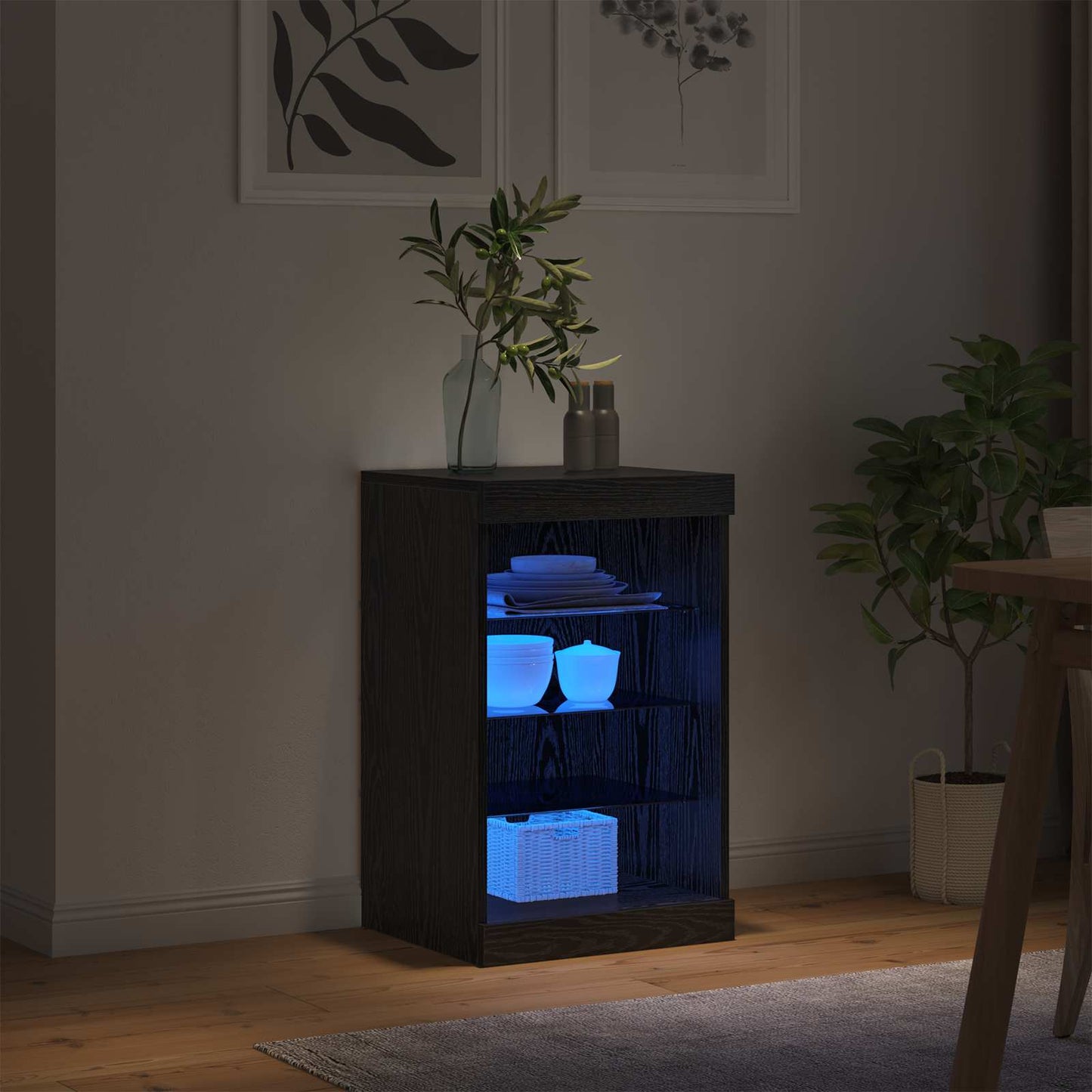 LED tálaló Fekete tölgy 41 x 37 x 67 cm Szerelt Fa